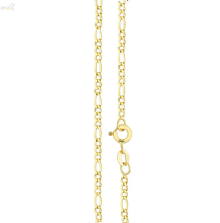 18K Solid Yellow Gold Thin Figaro Link Chain Necklace 24 in.