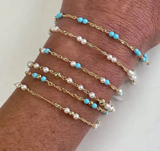 18k Solid Yellow Gold Pearl and Gold beads Bracelet 