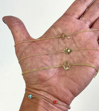 18K Solid Yellow Gold Diamond Pollished Hamsa Hand Bracelet , Amalia Jewelry