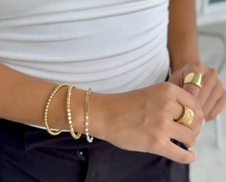 18K Solid Yellow Gold Paperclip and Pearls Bracelet