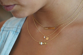 18K Yellow Gold Love Necklace with O Cultivated  Pearl 16 inches with extra ring at 15 inches