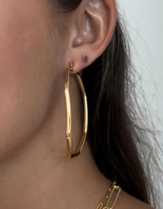 18K Solid Yellow Gold Octagonal Electroformed Hoop Earrings