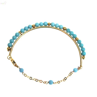 18K Solid Yellow Gold Turquoise Half Bangle Bracelet for Kids