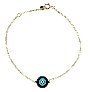 18k Solid Yellow Gold Corian Evil Eye Cable Chain Bracelet , Amalia Jewelry