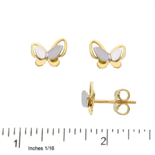 18KTwo Tone Solid Gold Small Butterfly Polished Post Earrings