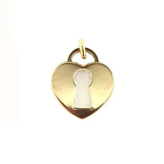 18K Solid Yellow Gold Mother of Pearl Lock Pendant