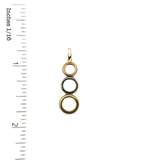 18K Solid Tricolor Open Circles Dangle Pendant and ruler
