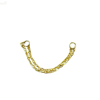 18K Solid Yellow Gold Double Piercing Link Earring Chain