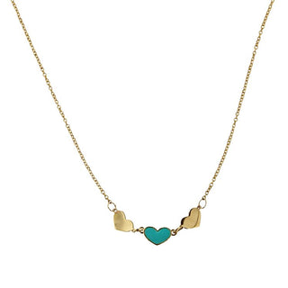 18K Solid Yellow Gold Blue Enamel Heart Necklace