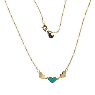 18K Solid Yellow Gold Blue Enamel Heart Necklace