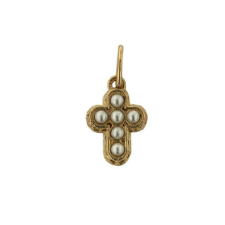 18K Solid Gold Tiny Pearl Cross Pendant , Amalia Jewelry