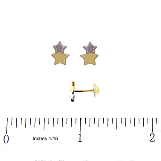 18k Two Tone Solid Gold Stars Covered Screwback Earrings