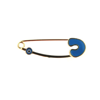 18k Solid Yellow Gold Blue Enamel Mini Eye Safety Pin , Amalia Jewelry