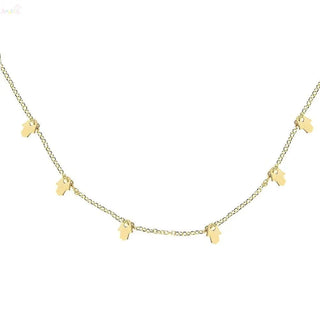 18K Solid Yellow Gold Polished Mini Hamsa Necklace