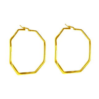 18K Solid Yellow Gold Octagonal Electroformed Hoop Earrings