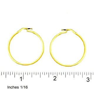 18K Solid Yellow Gold Thin Hoop Earrings 35 x 2 mm