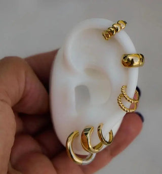 18K Solid Yellow Gold Polished Hinged Huggie Earrings 0.57 inch diameter x 0.20 inch , Amalia Jewelry