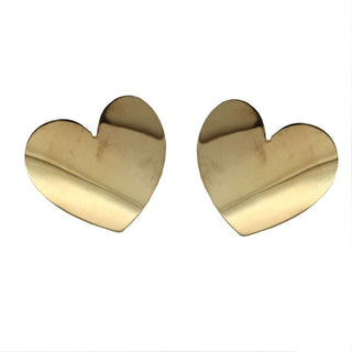 18K Solid Yellow Gold Convex Large Polished Heart Earrings Omega backs , Amalia Jewelry