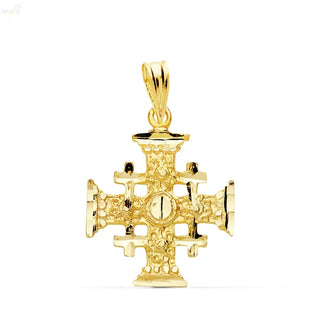 18k Solid Yellow Gold Diamond Cut Jerusalem Cross Pendant