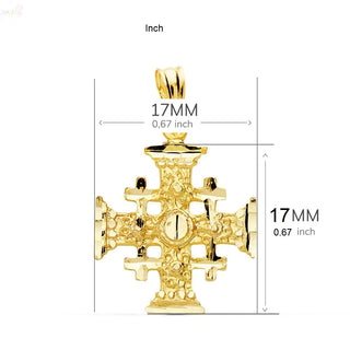 18k Solid Yellow Gold Diamond Cut Jerusalem Cross Pendant