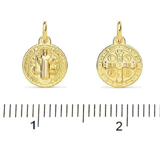 18K Solid Yellow Gold Saint Benedict Medal 14 mm , Amalia Jewelry