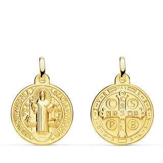18K Solid Yellow Gold Saint Benedict Medal 18 mm , Amalia Jewelry