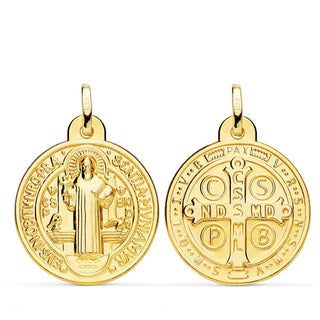 18K Solid Gold San Benedict 24mm Medal , Amalia Jewelry