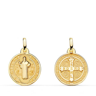 18k Solid Yellow Gold polished Saint Benedict Medal 24 & 16 mm , Amalia Jewelry