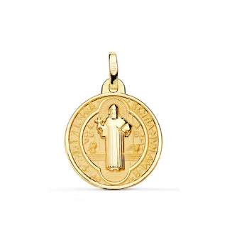 18k Solid Yellow Gold polished Saint Benedict Medal 24 & 16 mm
