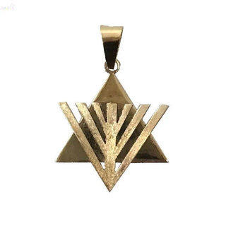 18K Solid Yellow Gold Modern Menorah Star David Pendant