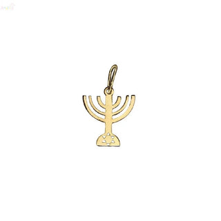 18K Solid Yellow Gold Polished Small Menorah Pendant