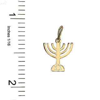 18K Solid Yellow Gold Polished Small Menorah Pendant