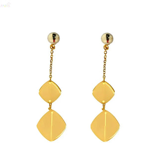 18K Solid Yellow Gold Polished Double Rhombus Dangle Earrings