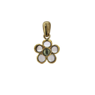 18k Solid Yellow Gold London Blue and Blue Topaz Flower Pendant