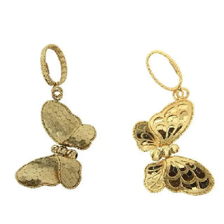 18K Solid Yellow Gold Reversible Design Butterfly Pendant front and back