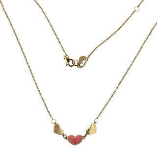 18K Solid Yellow Gold Enamel Hearts Necklace