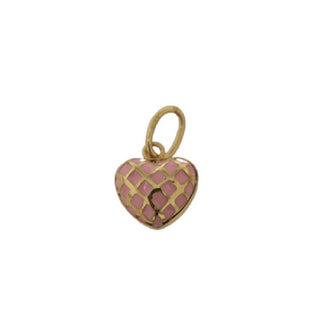 18K Solid Yellow Gold Small Red Pink White or Turquoise Enamel Heart Pendant