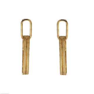18K Solid Gold Long Satin and Polished Paperclip Post Earrings