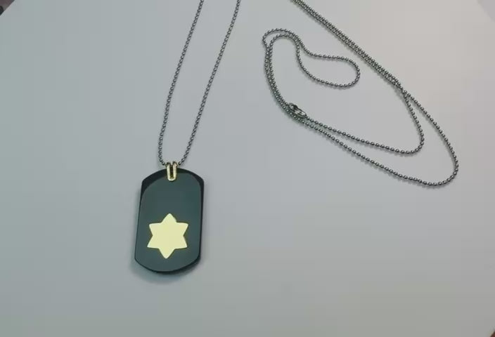 18K Yellow Gold and Black Ceramic Star David Dog Tag Pendant