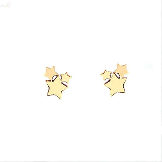 18K Solid Yellow Gold Tiny Stars Post Earrings