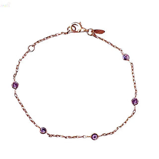 18K Solid Rose Gold Small Amethysts Cable Bracelet