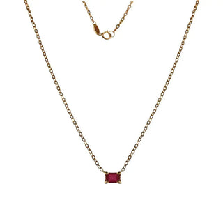 18K Solid Yellow Gold Solitaire Ruby Curb Chain Necklace 