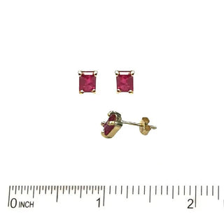 18k Solid Yellow gold Ruby Rectangle Post Earrings