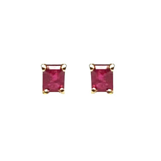 18k Solid Yellow gold Ruby Rectangle Post Earrings