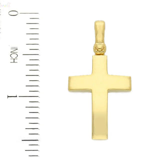 18K Soliid Yellow Gold SmallPolished Convex Cross Pendant