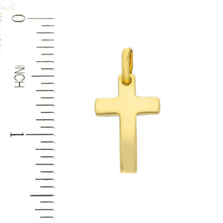 18K Solid Yellow Gold Light Polished Flat and Convex Cross