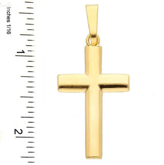 18K Solid yellow Gold Polished Half Circle Tube Cross Pendant