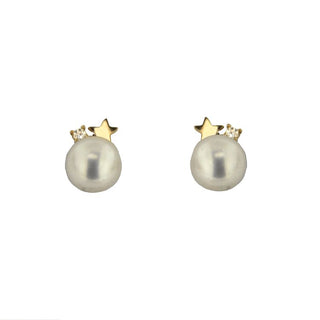 Radiant 18K Gold Tiny Star, Zirconia & 5mm Pearl Earrings , Amalia Jewelry