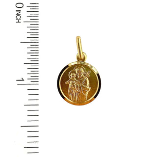 18K Solid Yellow Gold Round St. Joseph’s Medal 13 mm and ruler in inches