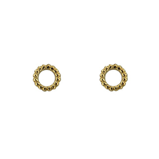 18K Solid yellow Gold Tiny twisted Open Circle Post Earrings Amalia Jewelry